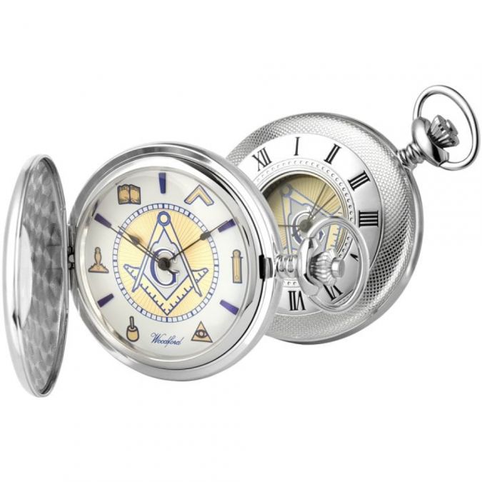 Sterling Silver Half Hunter Masonic Mechanical Pocket Watch
