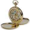 Gold Plated 17 Jewel Mechanical Skeleton Double Hunter Polished Pocket Watch