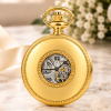 Gold Plated Double Half Hunter Mechanical Pocket Watch Heritage with Chain