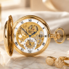 Gold Plated Double Half Hunter Mechanical Pocket Watch Gents with Chain