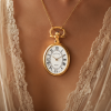 Gold Plated Open Face Quartz Oval Pendant Necklace Watch