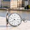 The Blenheim Chrome Plated Full Hunter Date Display Quartz Pocket Watch with Chain