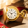 Gold Plated Shield Design Full Hunter Quartz Pendant Necklace Watch