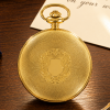 Masonic Gold Plated Full Hunter Date Display Quartz Pocket Watch Engine Turned with Chain