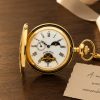 Gold Plated Half Hunter Moon Dial Mechanical Pocket Watch with Chain