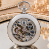 Chrome Plated Half Hunter Skeleton Dial Mechanical Pocket Watch with Chain