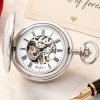 Chrome Plated Half Hunter Skeleton Dial Mechanical Pocket Watch with Chain