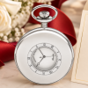 Chrome Plated Half Hunter Date Display Quartz Pocket Watch with Chain