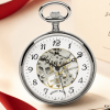 Chrome Plated Mechanical Open Face Pocket Watch with Skeletal Display