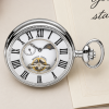 Chrome Plated Half Hunter Moon Dial Mechanical Pocket Watch with Chain