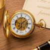 Gold Plated Half Hunter Skeleton Dial Mechanical Pocket Watch with Chain