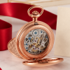 Rose Gold Plated Double Hunter Mechanical Pocket Watch Twin Lidded with Chain