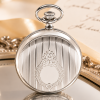 Chrome Plated Full Hunter Date Display Quartz Pocket Watch with Chain