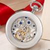 Chrome Plated Open Face Skeleton Dial Mechanical Pocket Watch with Chain