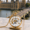 Gold Plated Double Hunter Dual Time Mechanical Pocket Watch Westminster with Chain