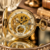 Gold Plated Mechanical Double Hunter Pocket Watch