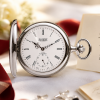 Chrome Plated Half Hunter Mechanical Pocket Watch with Chain (48mm)
