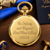 Masonic Gold Plated Full Hunter Date Display Quartz Pocket Watch with Chain