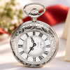 Chrome Plated Half Hunter Mechanical Pocket Watch with Chain