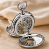 Chrome Plated Double Half Hunter Mechanical Pocket Watch with Chain