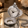 Two-Tone Double Half Hunter Quartz Pocket Watch with Chain