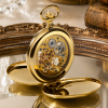 Gold Plated Double Hunter Mechanical Pocket Watch with Chain