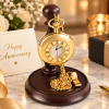 Gold Plated Half Hunter Quartz Pocket Watch Stand with Chain