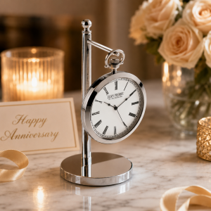 Chrome Plated Open Face Quartz Pocket Watch Clock