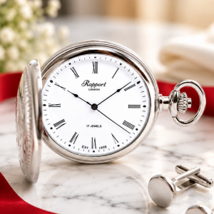 Chrome Plated Full Hunter Mechanical Pocket Watch with Chain