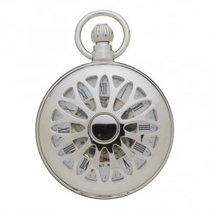 Polished Chrome 17 Jewel Mechanical full Hunter Pocket Watch With Open Lace Effect Front Case