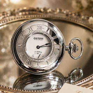 Sterling Silver Half Hunter Mechanical Pocket Watch with Chain