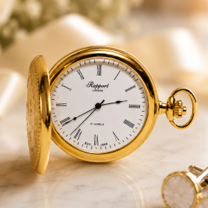 Gold Plated Full Hunter Mechanical Pocket Watch with Chain