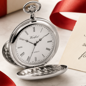 Chrome Plated Double Hunter Mechanical Pocket Watch with Chain