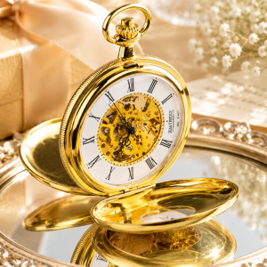 Gold Plated Double Half Hunter Mechanical Pocket Watch with Chain