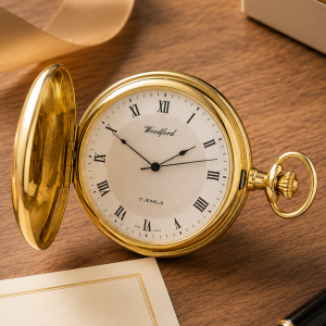 Gold Plated Full Hunter Mechanical Pocket Watch Stippled Pattern with Chain