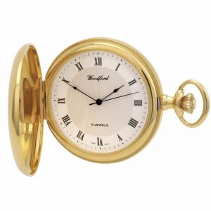 Gold Plated 17 Jewel Mechanical Full Hunter Pocket Watch Stippled Pattern