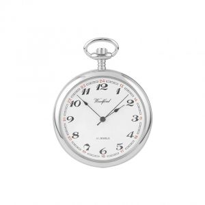 Chrome Plated White Analog 17 Jewel Mechanical Open Face Pocket Watch