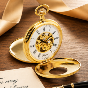 Gold Plated Double Half Hunter Mechanical Pocket Watch with Chain