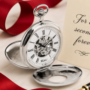 Chrome Plated Double Half Hunter Mechanical Pocket Watch with Chain