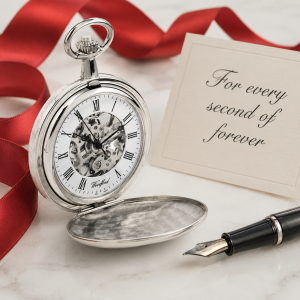 Chrome Plated Double Hunter Mechanical Pocket Watch with Chain