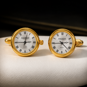 Gold Plated White Dial Cuff Links