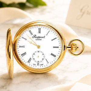 Gold Plated Double Hunter Mechanical Pocket Watch with Chain