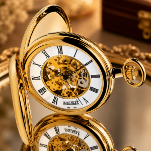 Gold Plated Double Hunter Mechanical Pocket Watch with Chain (48mm) (G251PM)