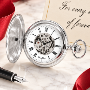 Sterling Silver Full Hunter Skeleton Dial Mechanical Pocket Watch