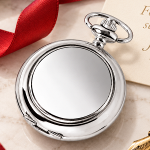 Chrome & Pewter Full Hunter Quartz Pocket Watch Plain with Chain