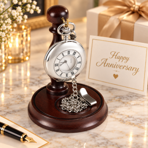 Stainless Steel Half Hunter Quartz Pocket Watch Gents Stand with Chain