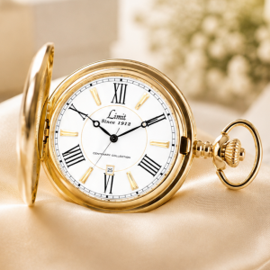 Gold Plated Full Hunter Date Display Quartz Pocket Watch