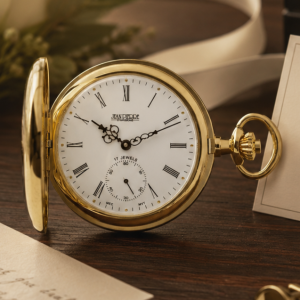 Half Hunter Gold Plated Mechanical Pocket Watch With White Face
