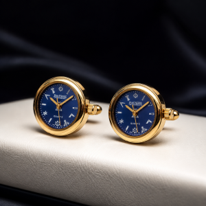 Gold Plated Blue Masonic Dial Cufflinks