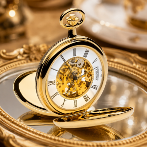 Gold Plated Double Hunter Mechanical Pocket Watch with Chain